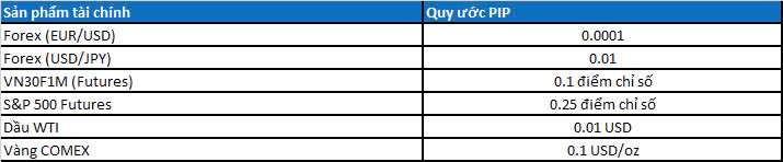 pip là gì - Quy Ước PIP Của Một Số Sản Phẩm Tài Chính