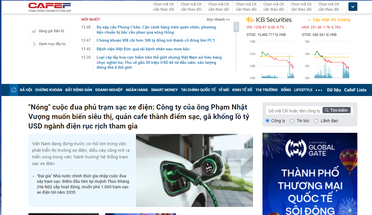 Giao diện website Cafef.vn